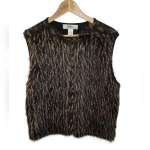 Kikit Studio Maurice Sasson Women's Faux Fur Vest Black Tan Ribbed Back Size XL
